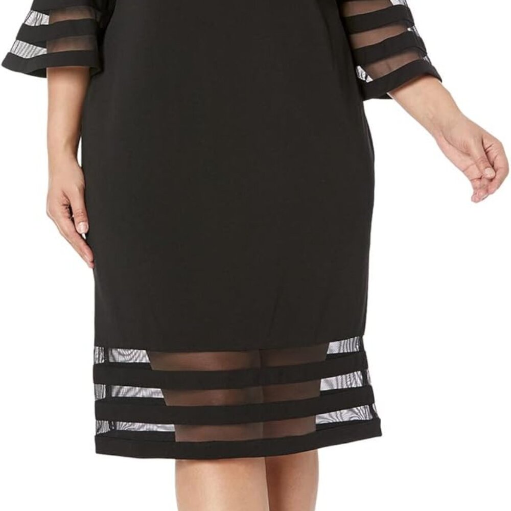 Calvin Klein Women's Plus Size Bell Sleeve Sheath with Sheer Inserts Dress - Picture 2 of 3